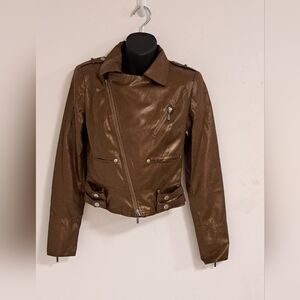 Blouson Moto Cropé Métallisé Bisou Bisou - Cuivre - Taille M - Simili Cuir